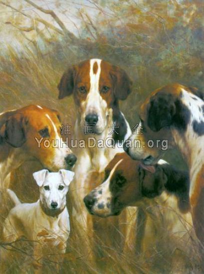 Foxhounds and a Hunt Terrier - 托马斯·布林克斯